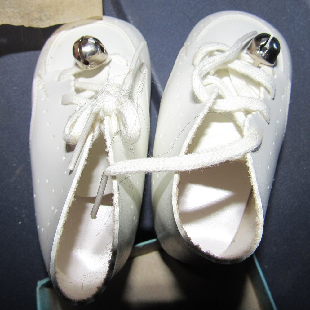 White Leather Lace Up Baby Shoes with Jingle Bells